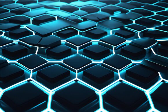 A Close Up of a Blue and Black Hexagon