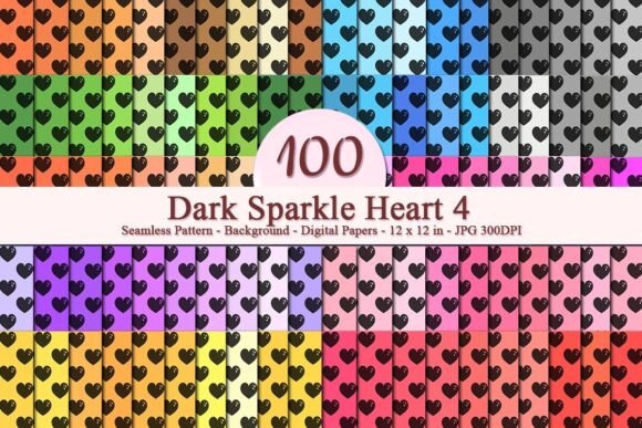 Dark Sparkle Heart 4 Seamless Pattern