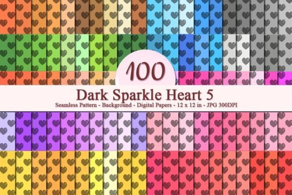Dark Sparkle Heart 5 Seamless Pattern