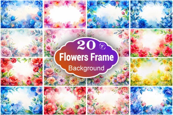 Watercolor Flowers Border Background
